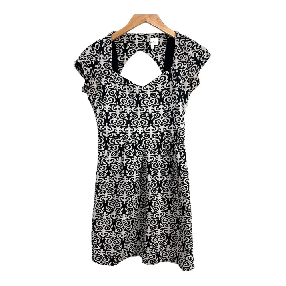 Anthropologie Deletta Quilted Calendolia Dress S Small Black Floral Swirl Print